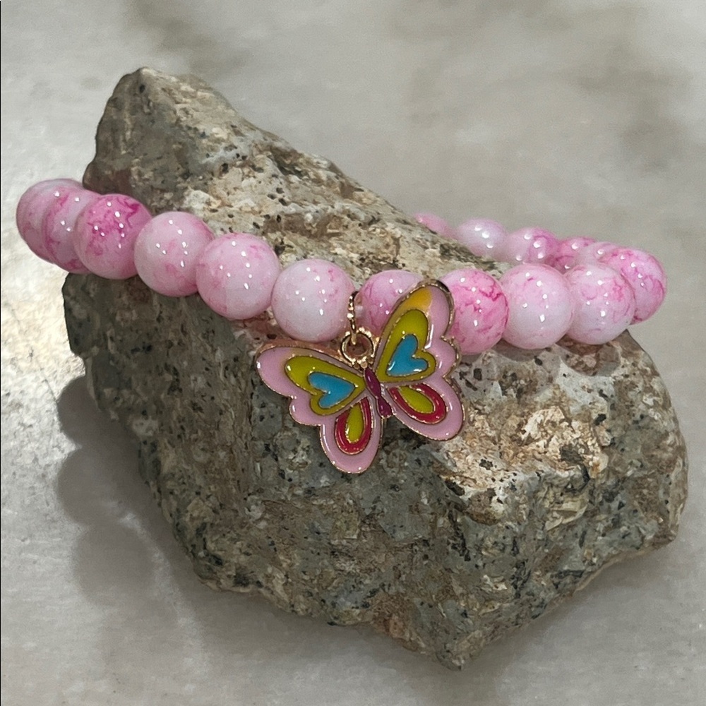 Pink Beaded Butterfly Charm Bracelet | Y2K Cute Girly Jewelry Coquette Aesthetic
